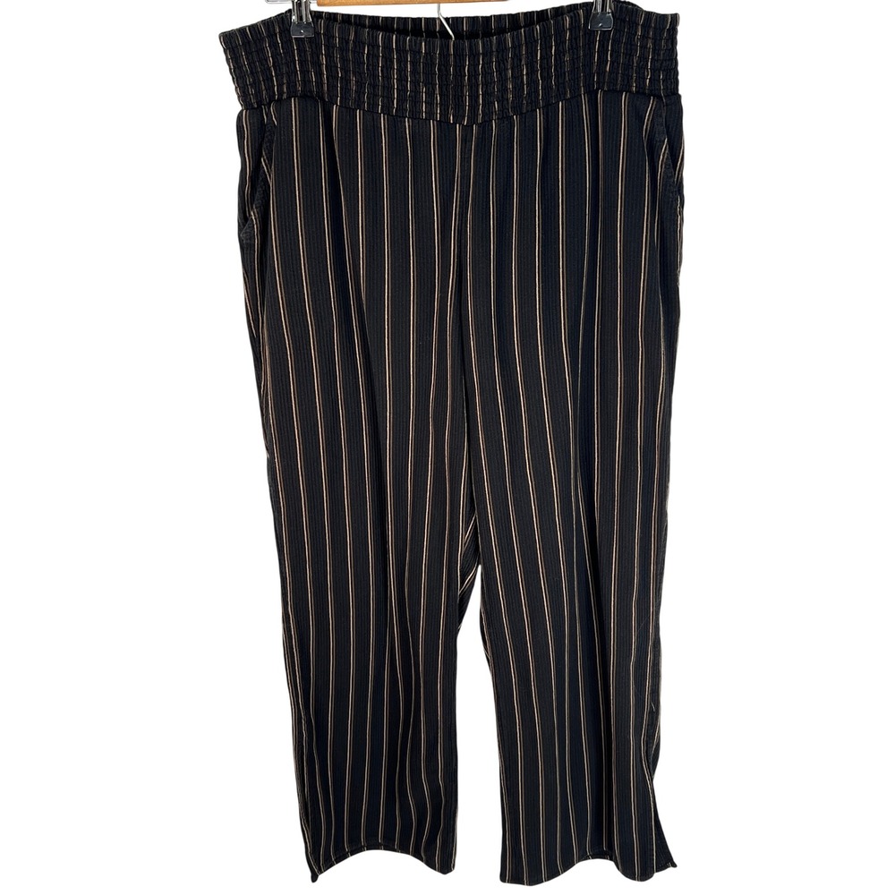Maurices Black Tan Pinstripe Smocked Waist Wide Leg Cotton Pants 1X Cotton